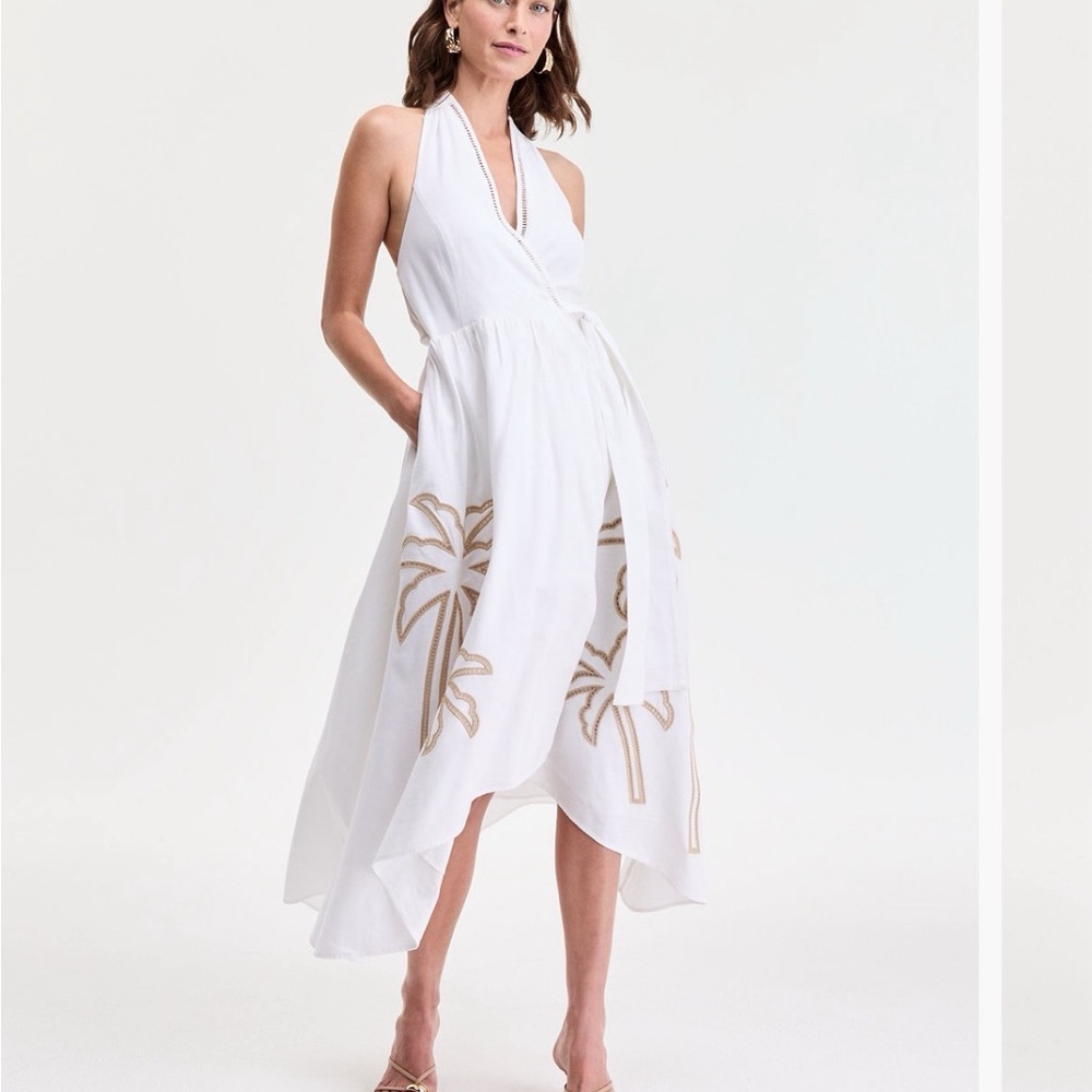 INC INTERNATIONAL CONCEPTS/PALM EYELET HALTER DRESS/ S / WHITE COTTON LINEN NWT